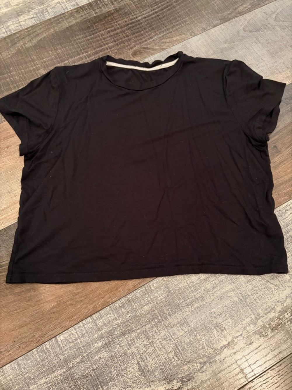 Black Boxy Crop Tee Rayon Spandex Top Made in USA Size M